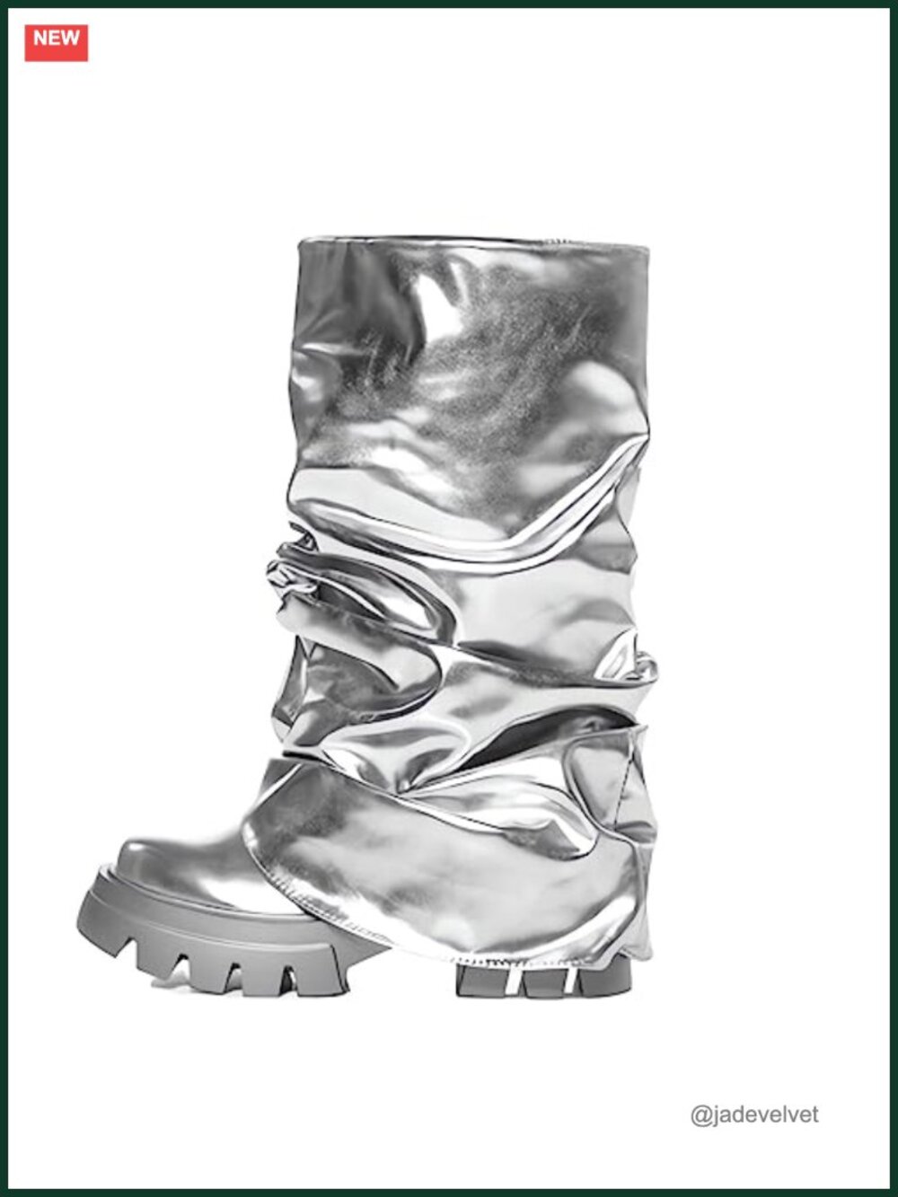 Platform Heel Metallic Pull On Ruched Mid-Calf Boots